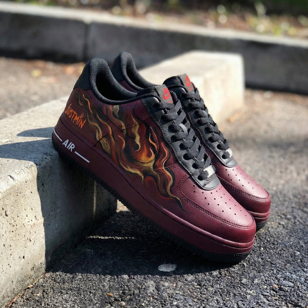 Custom AF 1s Shoes Burgundy Flame Pattern-oicustom