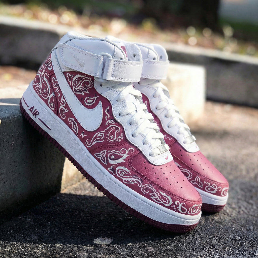 Custom AF 1s Shoes Burgundy Paisley Pattern-oicustom