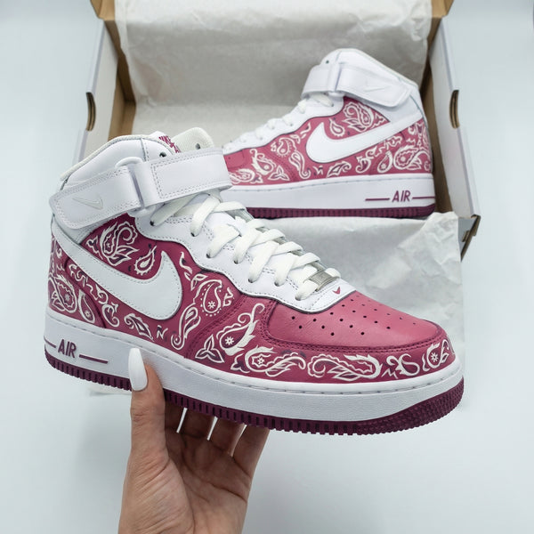 Custom AF 1s Shoes Burgundy Paisley Pattern-oicustom