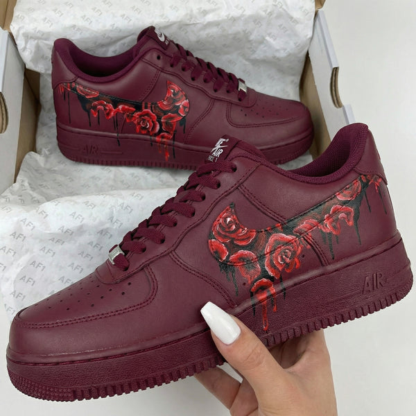 Custom AF 1s Shoes Burgundy Rose Pattern-oicustom