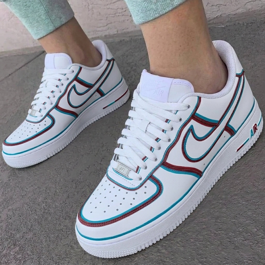 Custom AF 1s Shoes Burgundy Teal Outline-oicustom