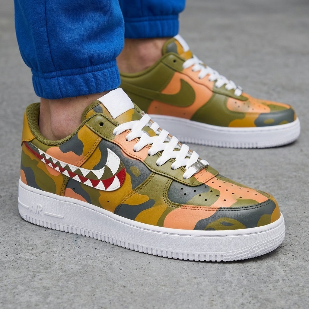 Custom AF 1s Shoes Camouflage Shark Teeth-oicustom
