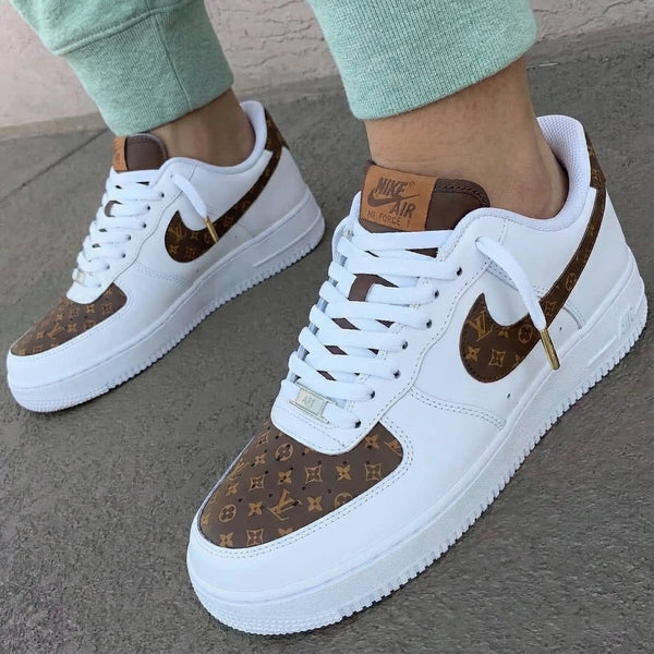 Custom AF 1s Shoes Classic Brown Louis Vuitton Monogram Pattern-oicustom