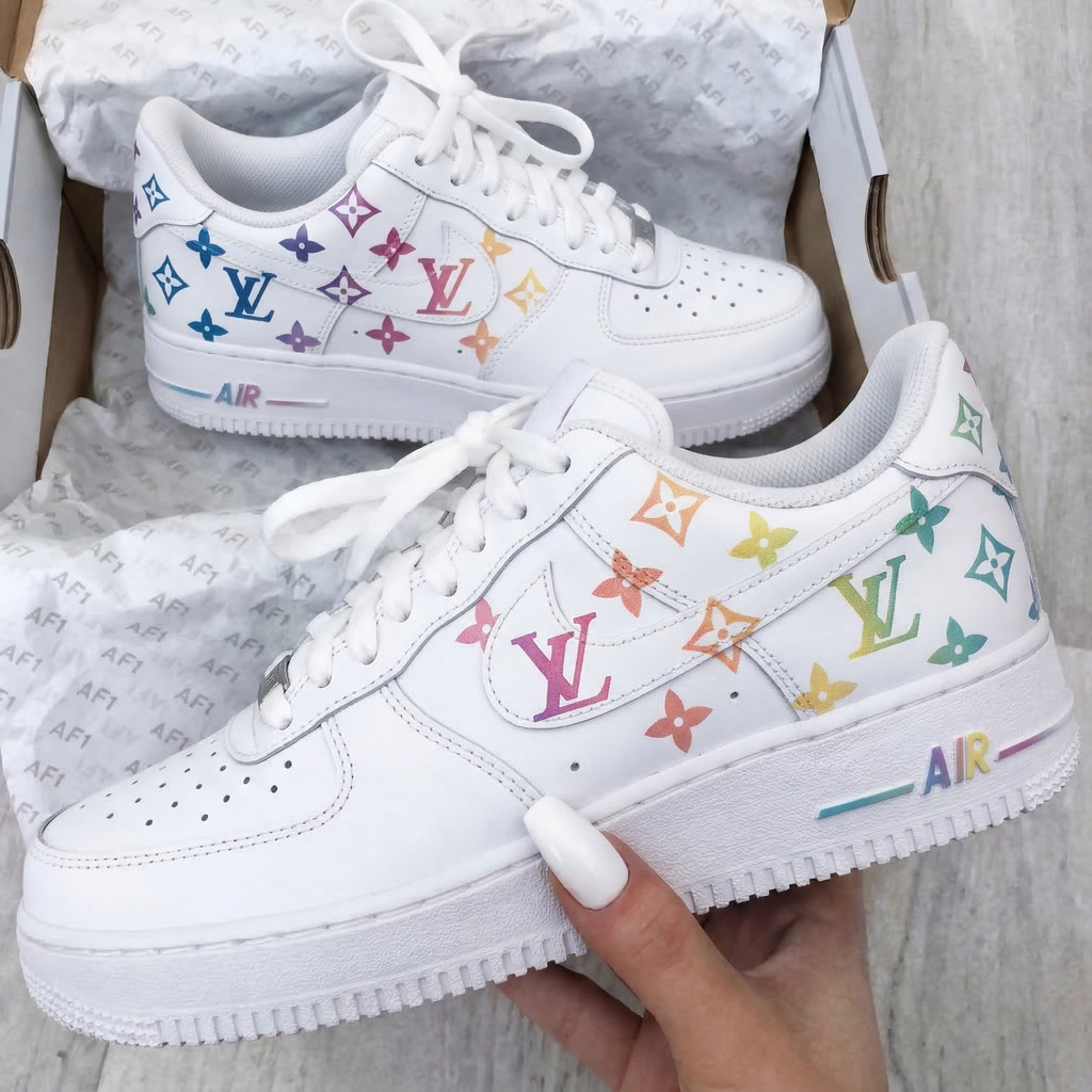 Custom AF 1s Shoes Colorful LV Logo Pattern-oicustom