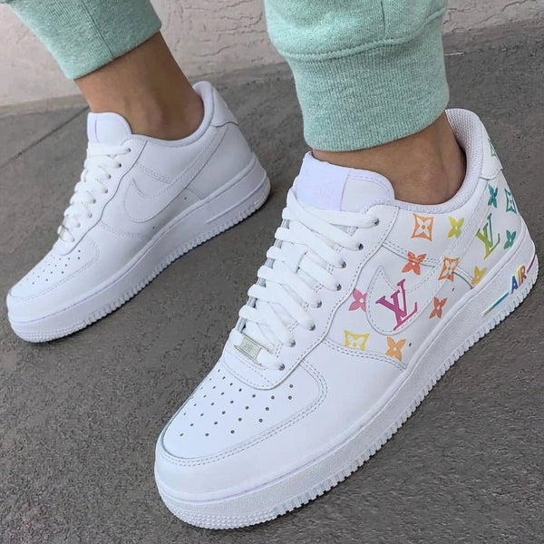 Custom AF 1s Shoes Colorful LV Logo Pattern-oicustom