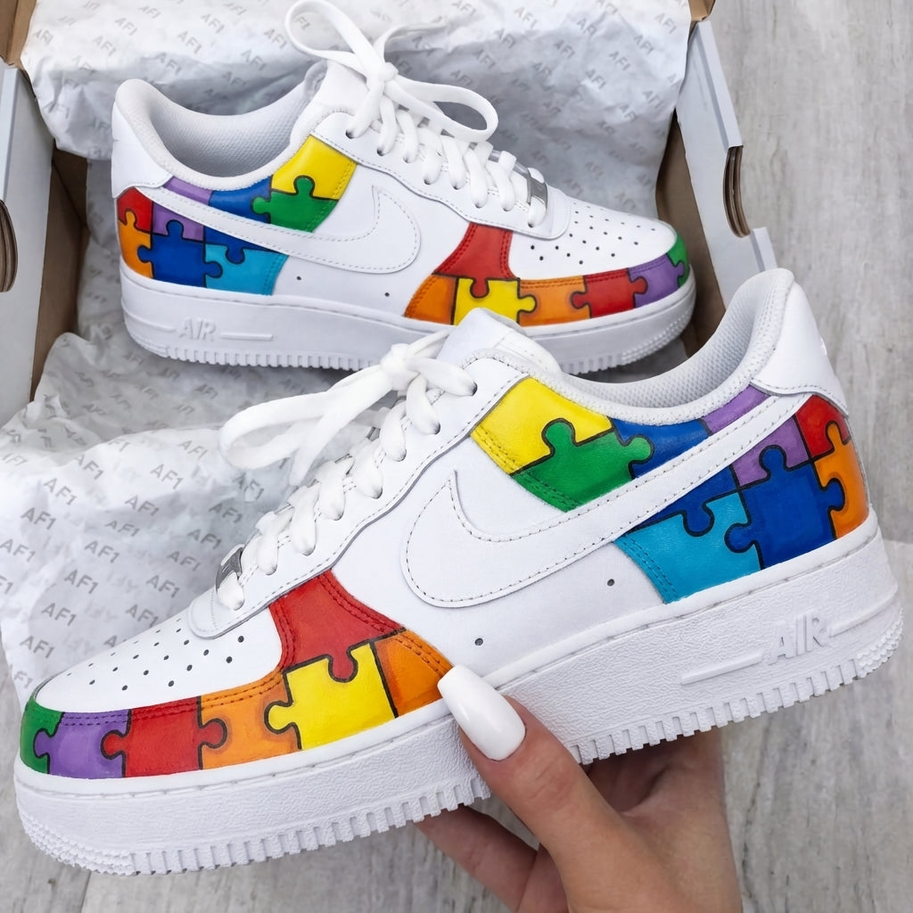 Custom AF 1s Shoes Colorful Puzzle Pieces-oicustom