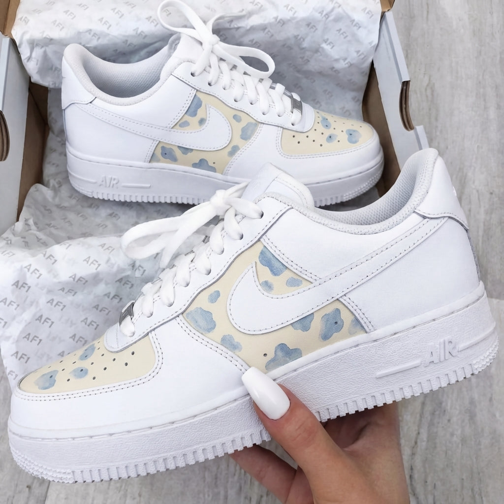 Custom AF 1s Shoes Cream Baby Blue Clouds-oicustom