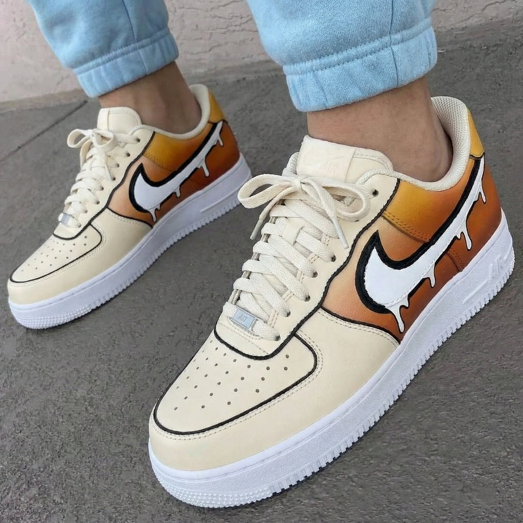 Custom AF 1s Shoes Cream Orange Dripping Design-oicustom