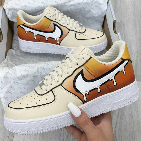 Custom AF 1s Shoes Cream Orange Dripping Design-oicustom