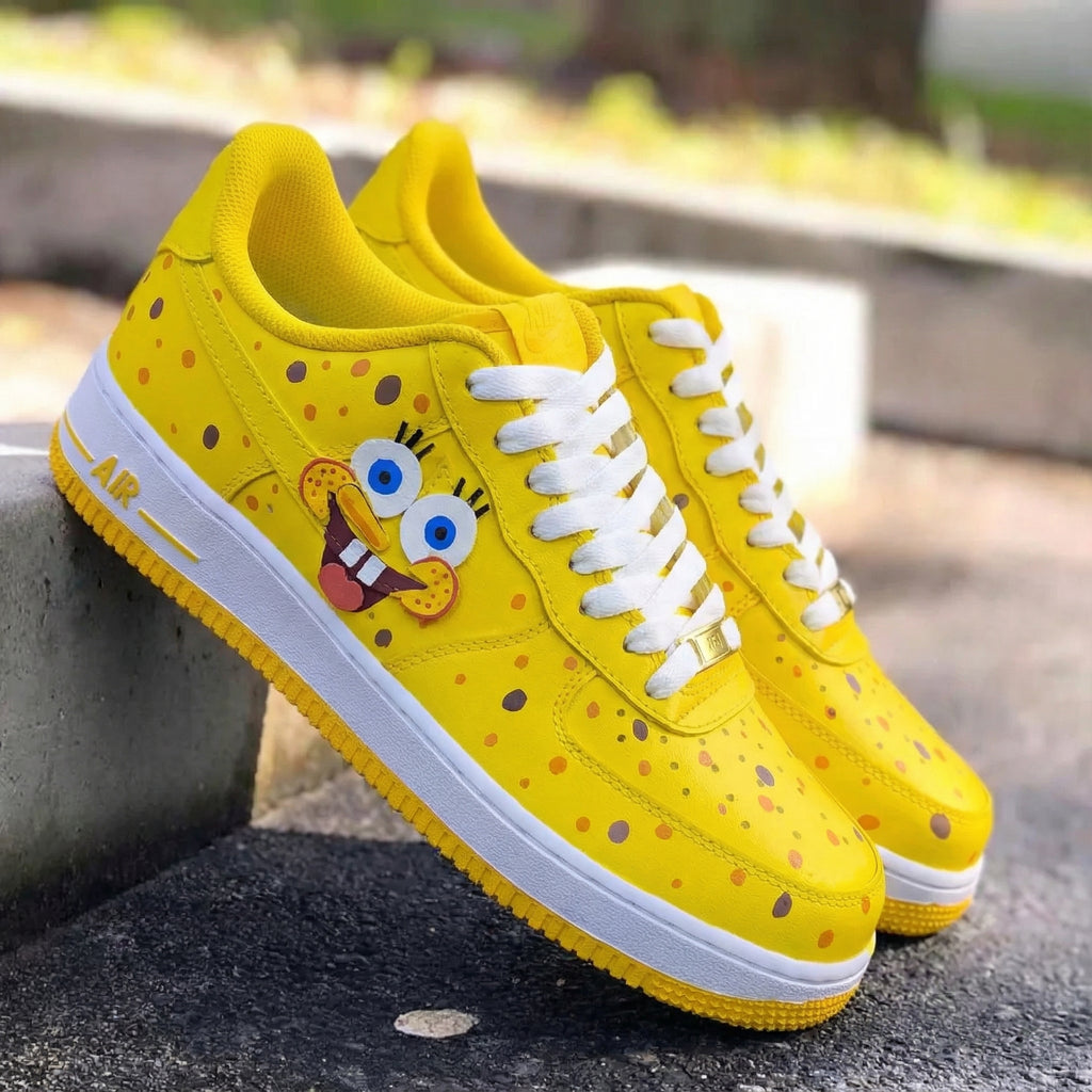 Custom AF 1s Shoes Cute Yellow SpongeBob Cartoon Design-oicustom