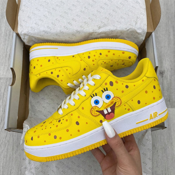 Custom AF 1s Shoes Cute Yellow SpongeBob Cartoon Design-oicustom