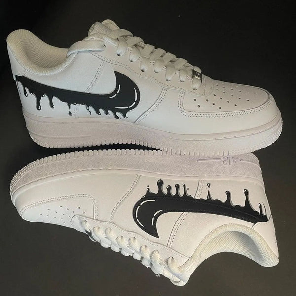 Custom AF 1s Shoes Deep Black Base with Dripping Texture-oicustom