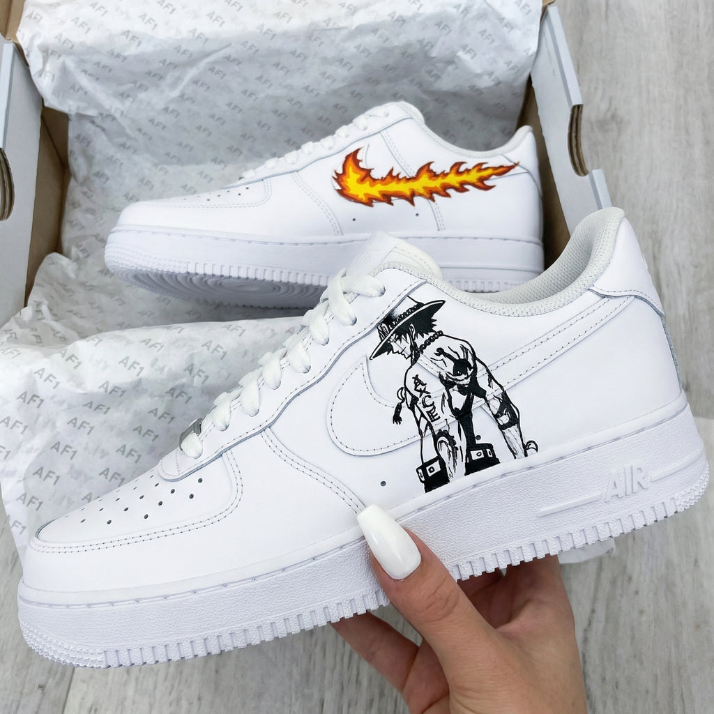 Custom AF 1s Shoes Fire Swoosh Portgas D Ace Anime Character-oicustom