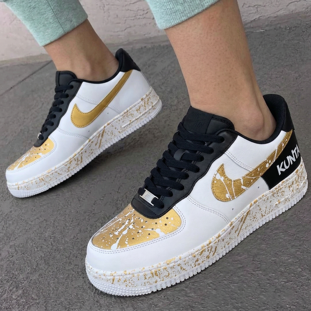 Custom AF 1s Shoes Gold Black Splatter KUNTA-oicustom