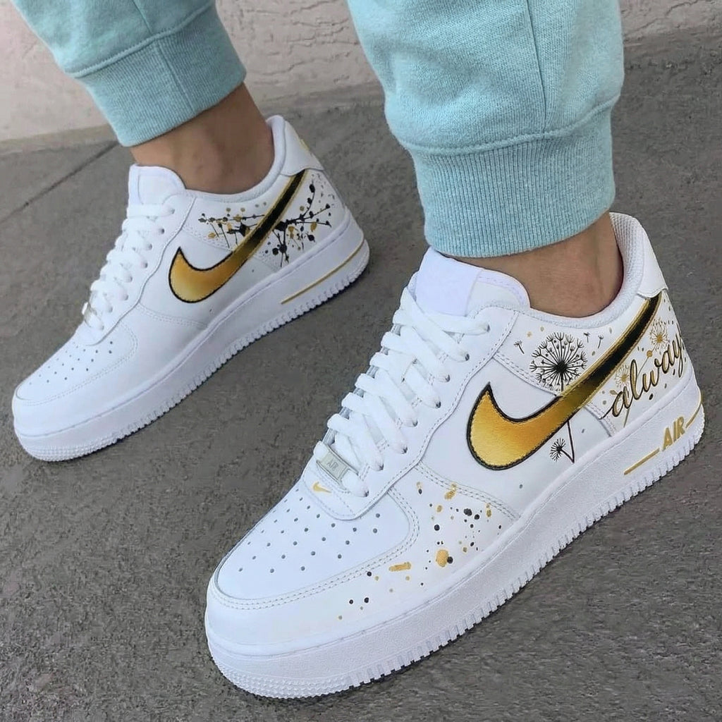 Custom AF 1s Shoes Gold Dandelion Pattern-oicustom