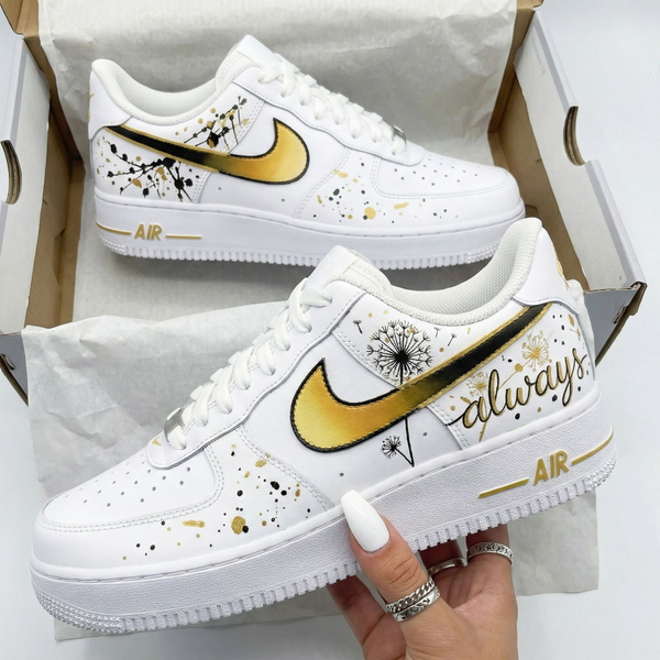 Custom AF 1s Shoes Gold Dandelion Pattern-oicustom