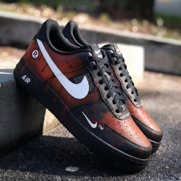 Custom AF 1s Shoes Gothic Black Orange Blood Splatter Design-oicustom