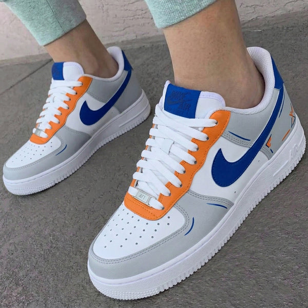Custom AF 1s Shoes Gray Blue Orange Abstract Patterns-oicustom