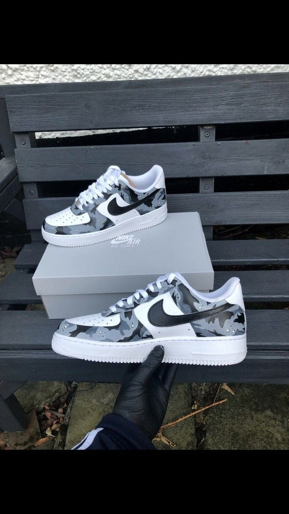 Custom AF 1s Shoes Gray Camouflage Design-oicustom