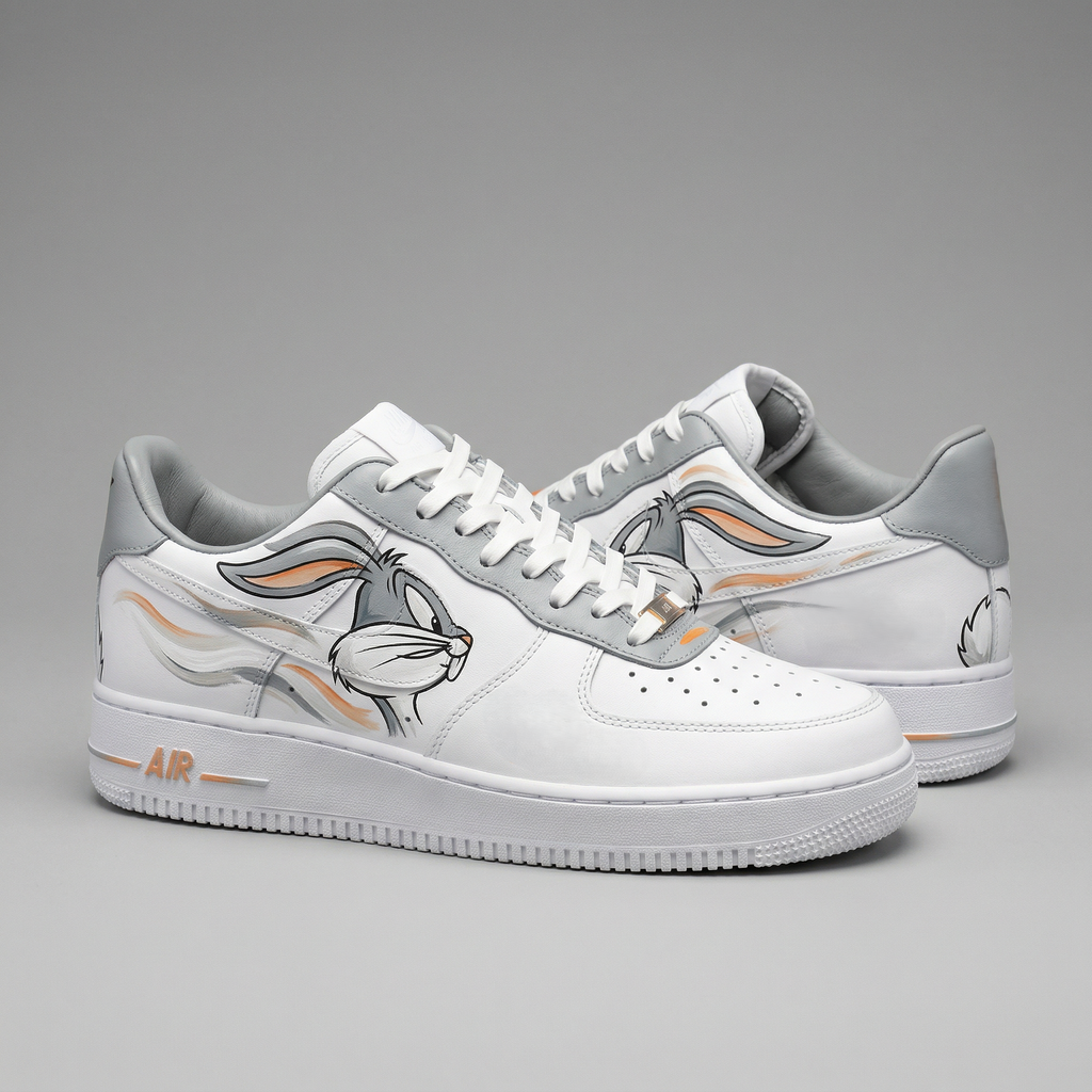 Custom AF 1s Shoes Gray Orange Bugs Bunny Cartoon-oicustom