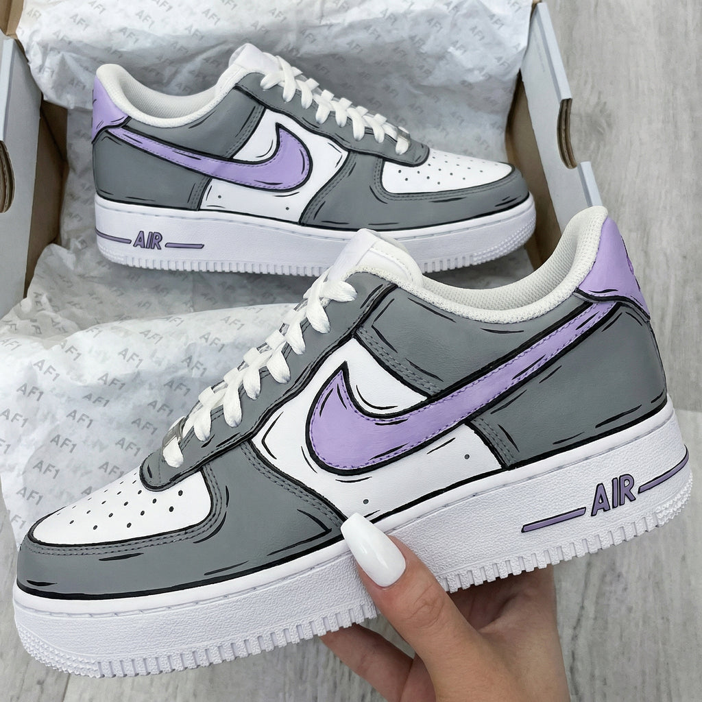 Custom AF 1s Shoes Gray Purple Cartoon Style-oicustom