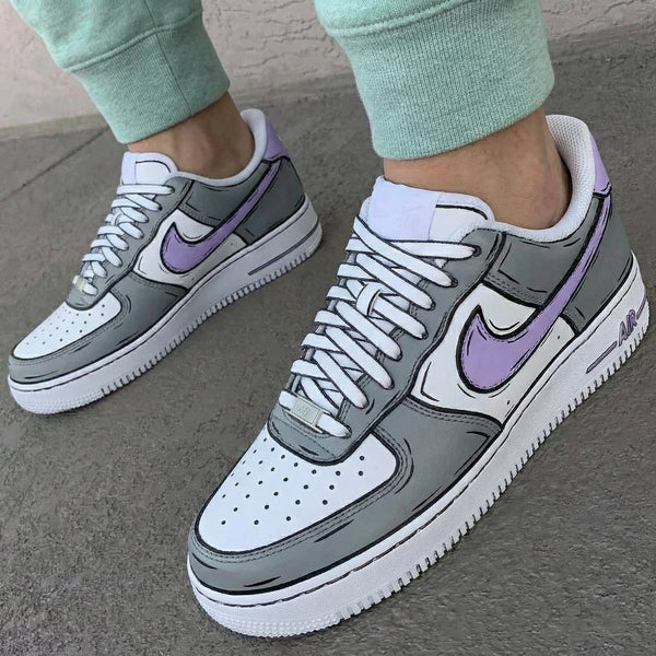 Custom AF 1s Shoes Gray Purple Cartoon Style-oicustom