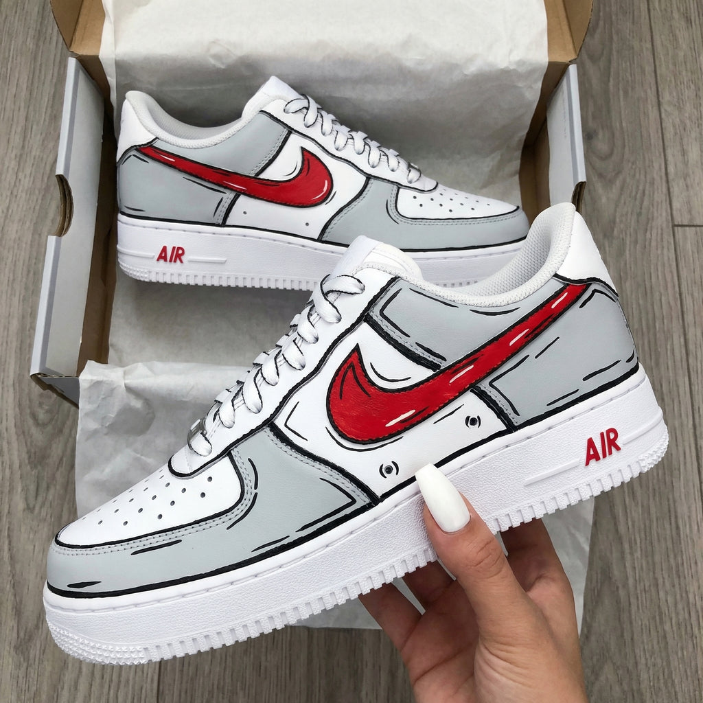 Custom AF 1s Shoes Gray Red Cartoon Style Pattern-oicustom