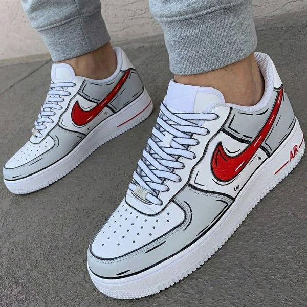 Custom AF 1s Shoes Gray Red Cartoon Style Pattern-oicustom