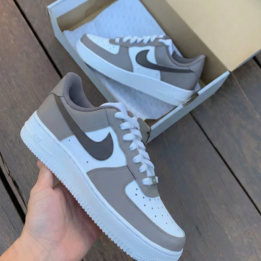 Custom AF 1s Shoes Gray White Minimalist Design-oicustom