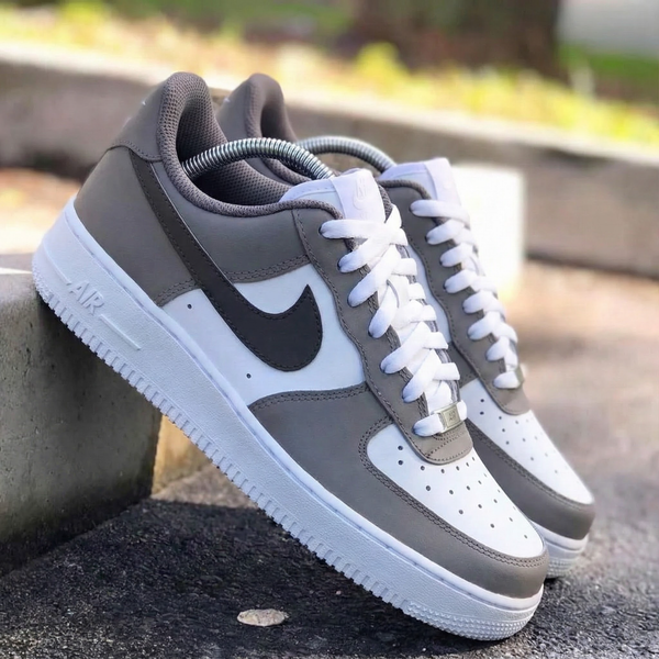 Custom AF 1s Shoes Gray White Minimalist Design-oicustom