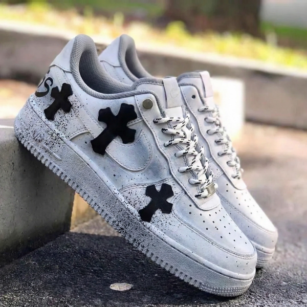 Custom AF 1s Shoes Gray with Black Cross Design-oicustom