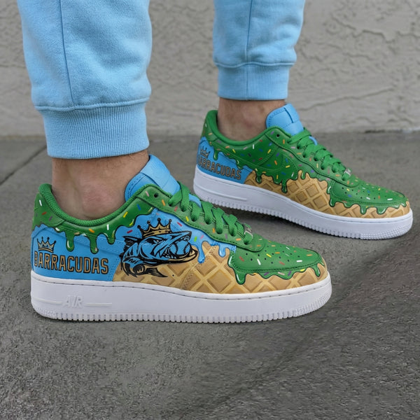 Custom AF 1s Shoes Green Baby Blue Ice Cream Drip Waffle Crowned Barracuda Graphic-oicustom