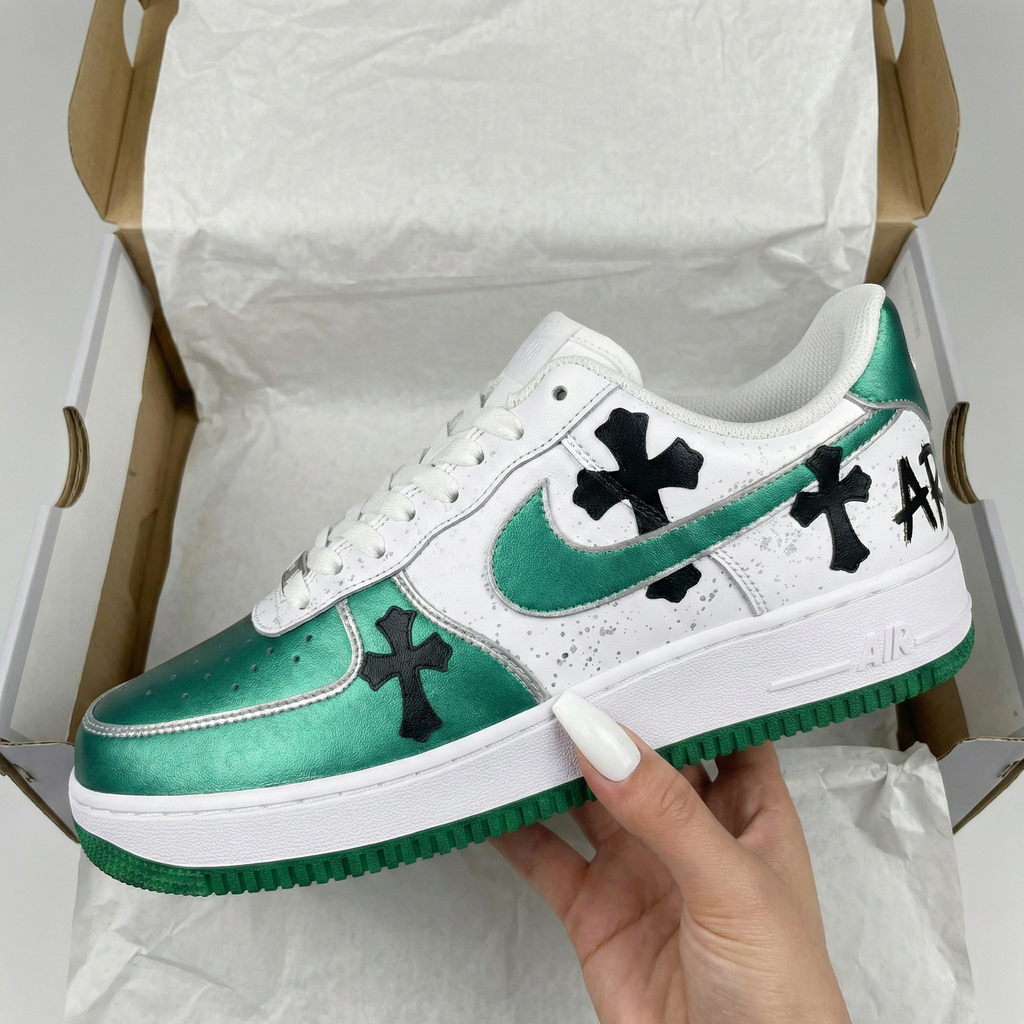 Custom AF 1s Shoes Green Black Crosses-oicustom