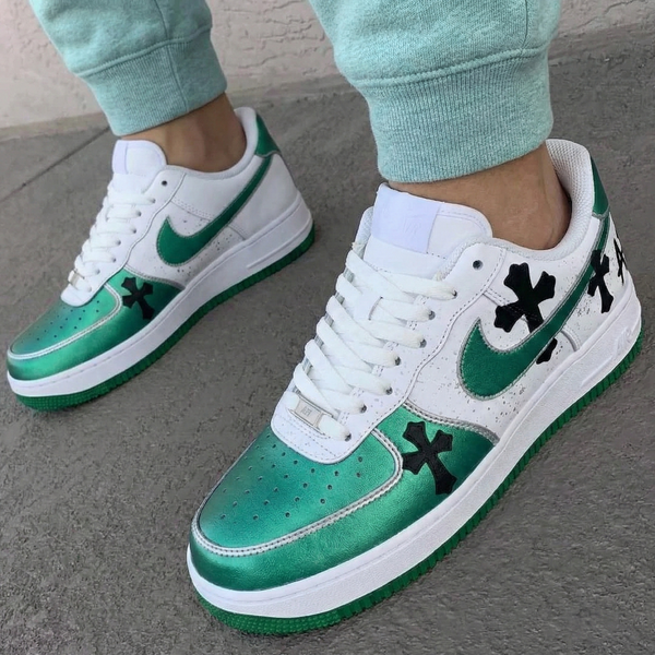 Custom AF 1s Shoes Green Black Crosses-oicustom