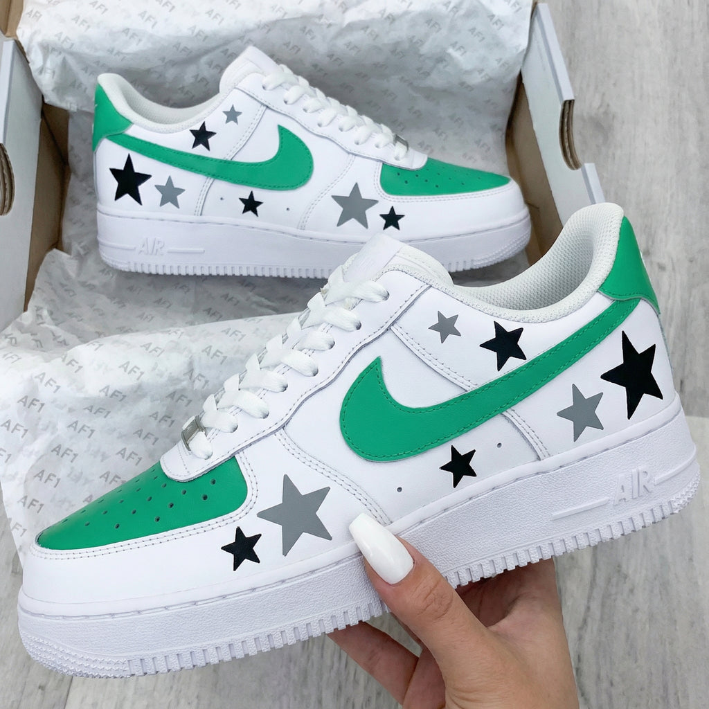 Custom AF 1s Shoes Green Black Gray Stars-oicustom