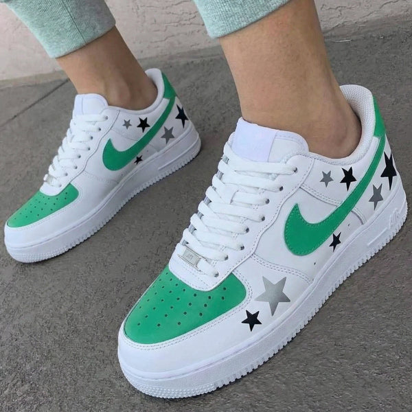 Custom AF 1s Shoes Green Black Gray Stars-oicustom