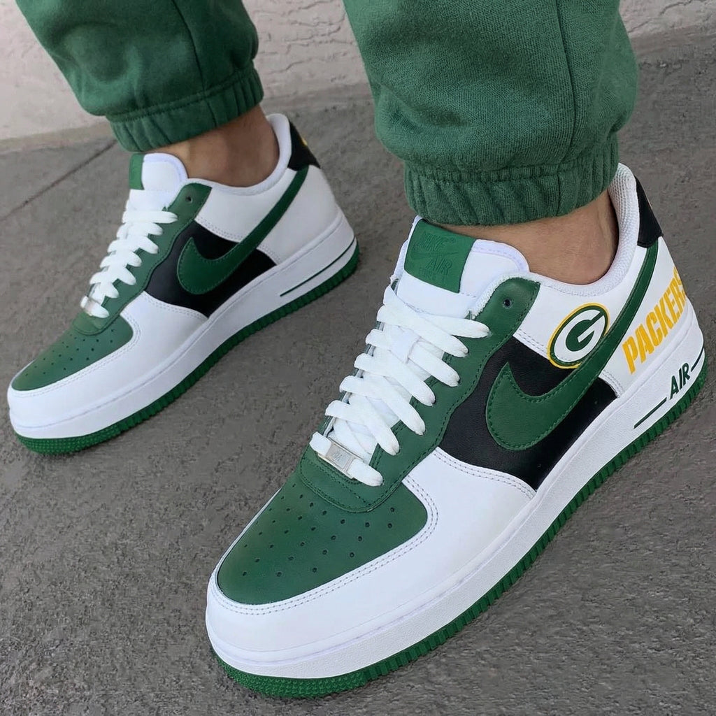 Custom AF 1s Shoes Green Black Yellow Green Bay Packers Theme-oicustom