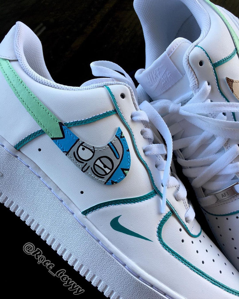 Custom AF 1s Shoes Green Blue Cartoon Pattern-oicustom