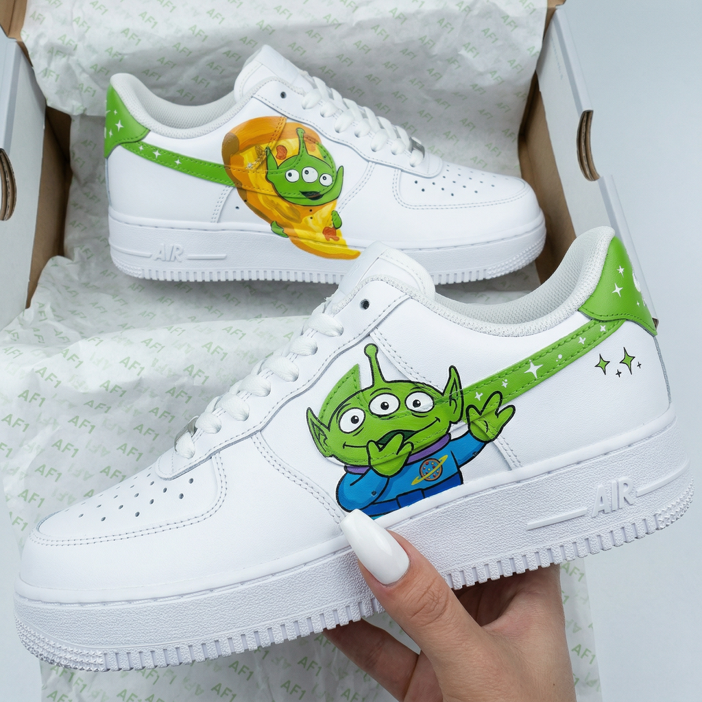 Custom AF 1s Shoes Green Blue Toy Story Aliens-oicustom
