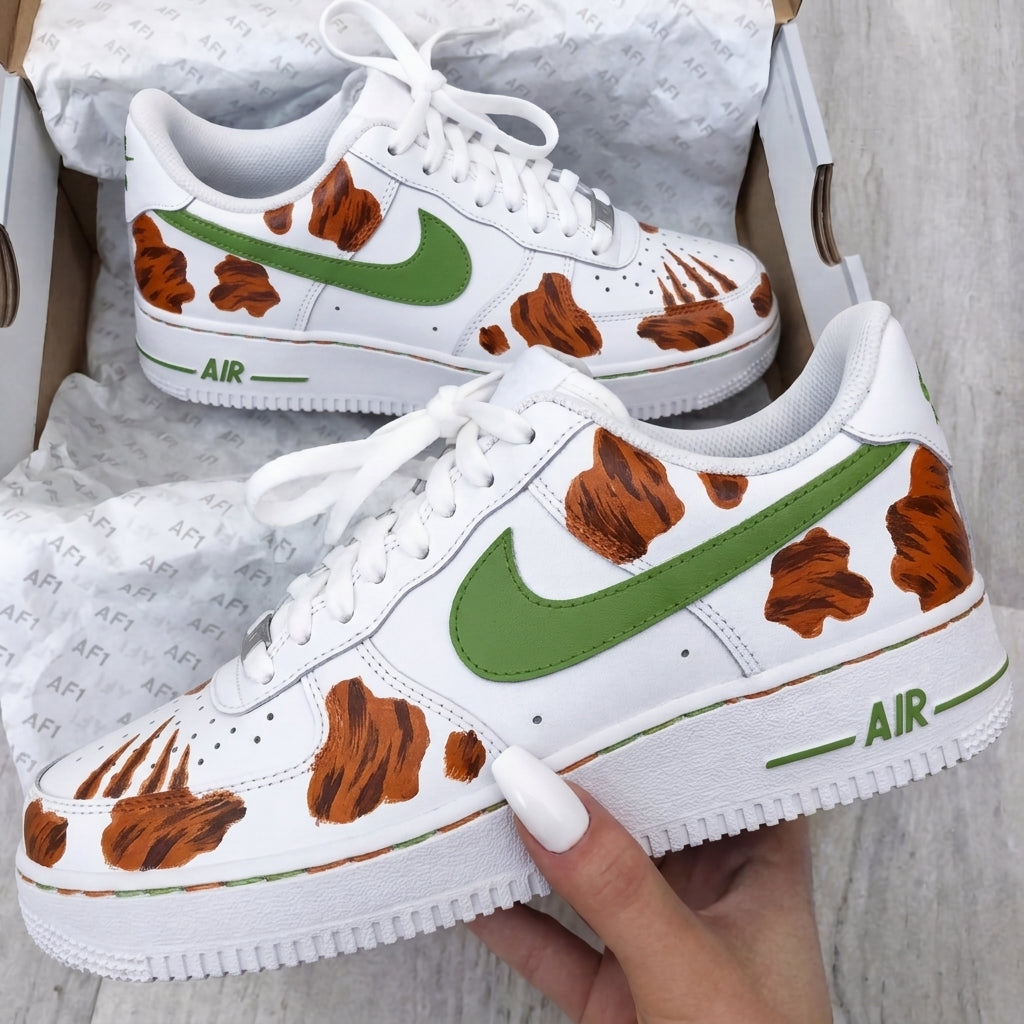 Custom AF 1s Shoes Green Brown Paw Prints-oicustom