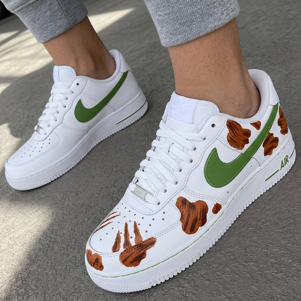 Custom AF 1s Shoes Green Brown Paw Prints-oicustom