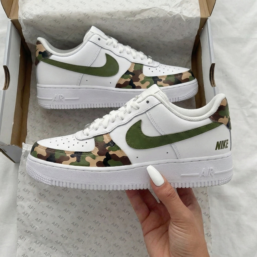 Custom AF 1s Shoes Green Camo Pattern-oicustom