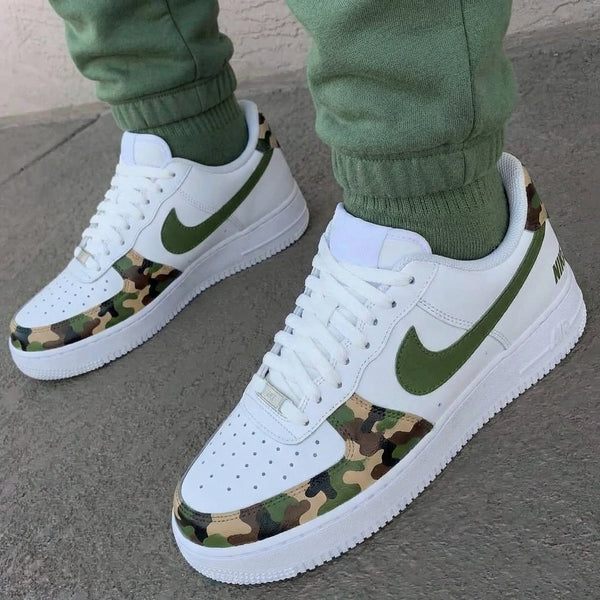 Custom AF 1s Shoes Green Camo Pattern-oicustom