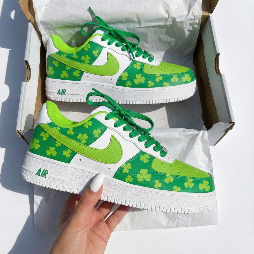 Custom AF 1s Shoes Green Lime Shamrock Pattern-oicustom