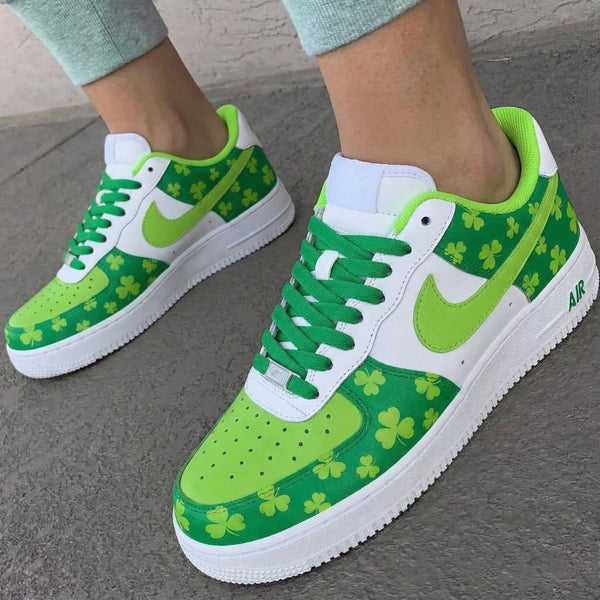 Custom AF 1s Shoes Green Lime Shamrock Pattern-oicustom