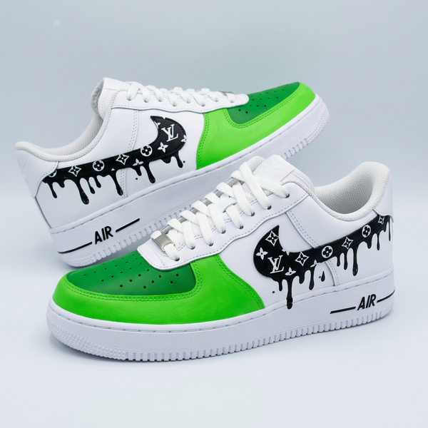 Custom AF 1s Shoes Green LV Logo Drip Design-oicustom