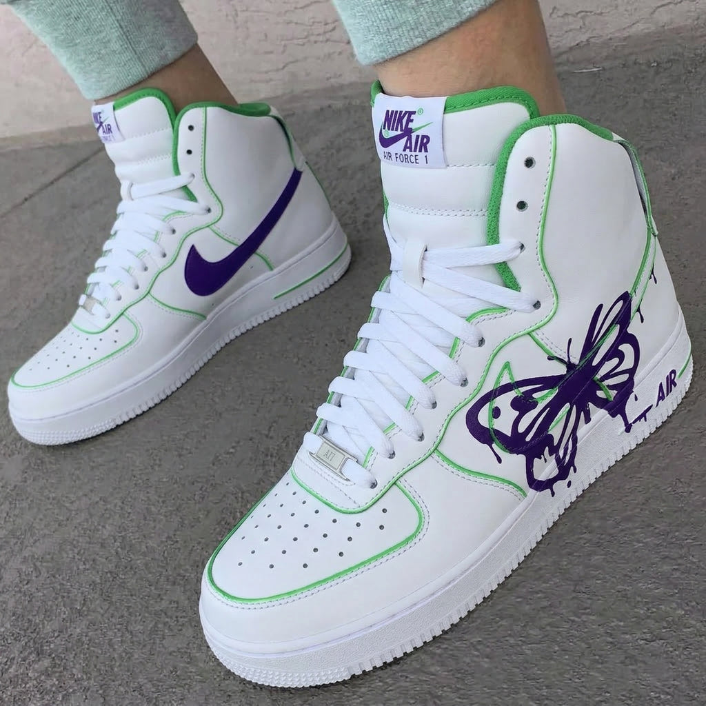 Custom AF 1s Shoes Green Purple Butterfly-oicustom