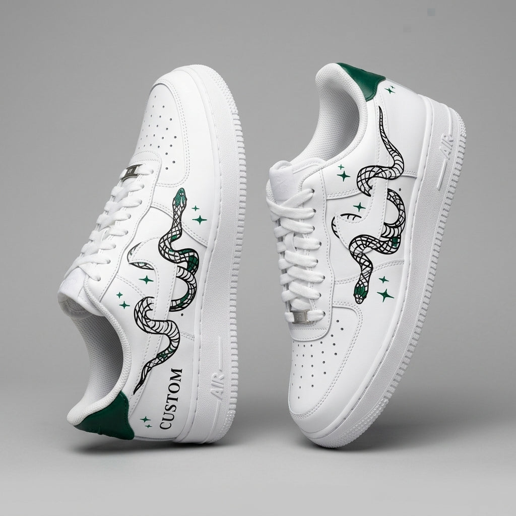 Custom AF 1s Shoes Green Snake Stars-oicustom