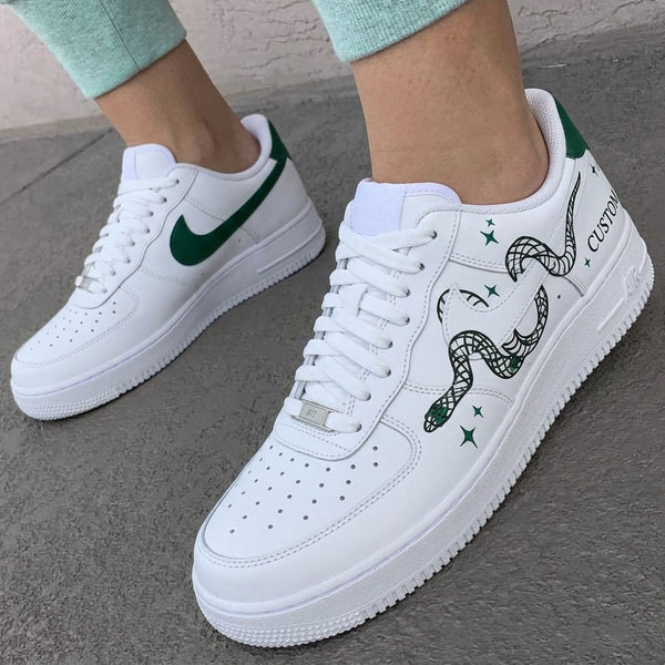 Custom AF 1s Shoes Green Snake Stars-oicustom