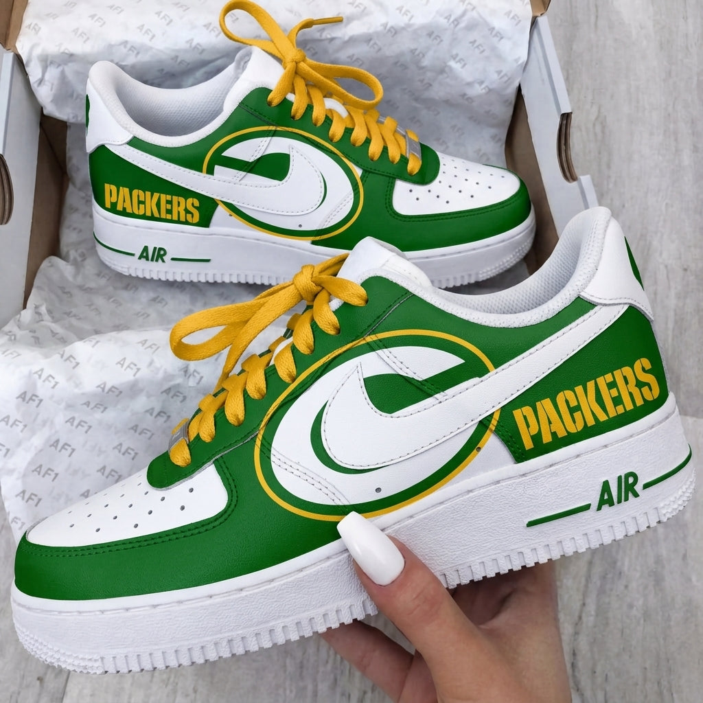 Custom AF 1s Shoes Green Yellow Packers-oicustom
